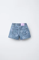 FLORAL PRINT DENIM SHORTS