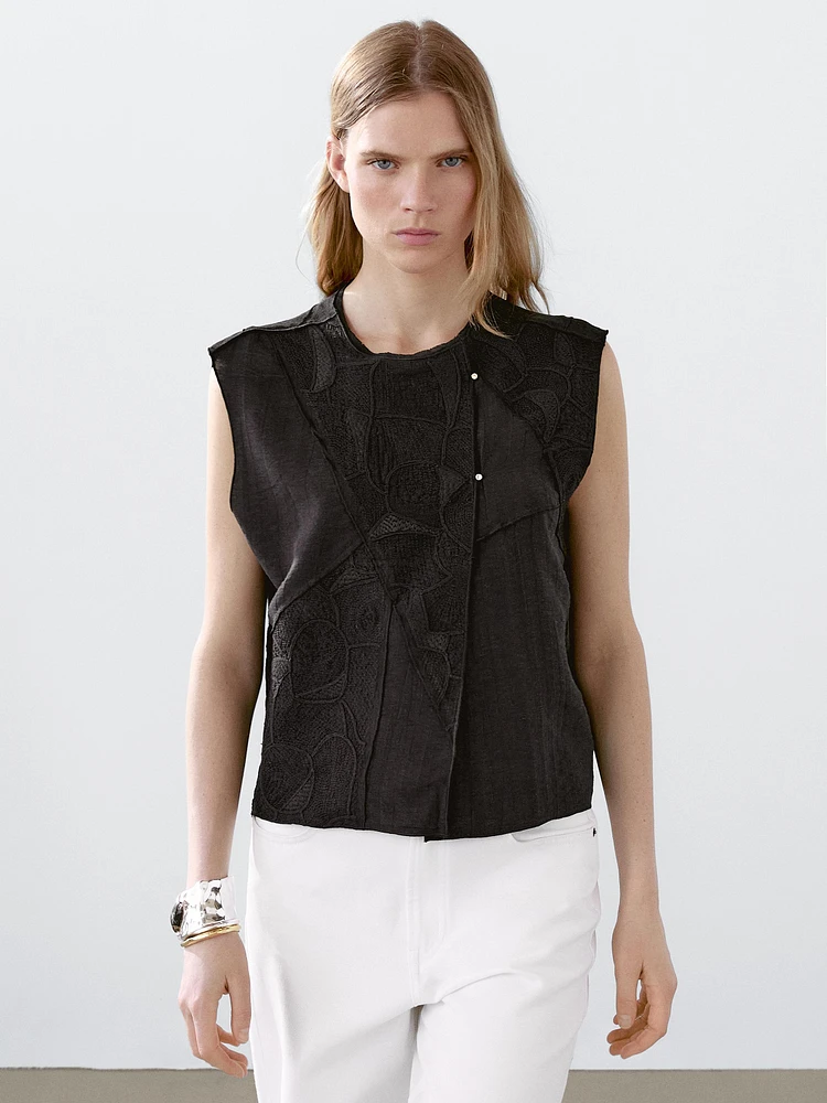 Veste sans manches brodée