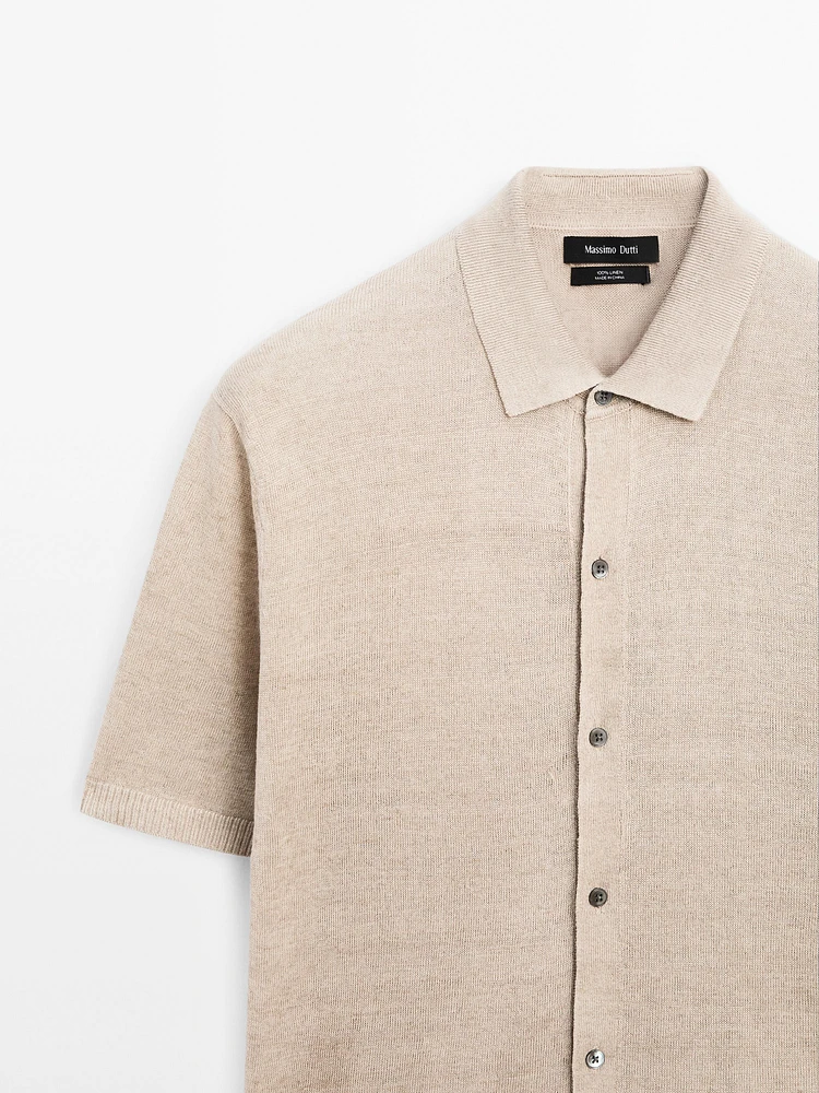 100% linen knit polo collar sweater