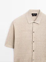 100% linen knit polo collar sweater