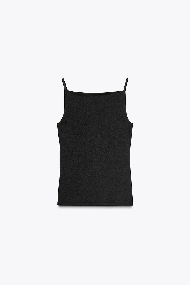 RIB KNIT POLYAMIDE STRAPPY TOP