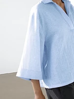 Blouse à col polo lin mélangé