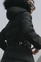 WIND PROTECTION MID-LENGTH HOODED DOWN JACKET