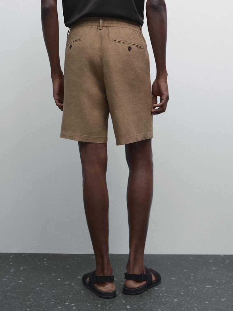 100% linen semi-jogger fit Bermuda shorts