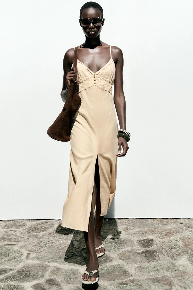 ROBE MIDI À BRETELLES AVEC LIN