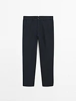 Cotton and linen blend tapered fit trousers