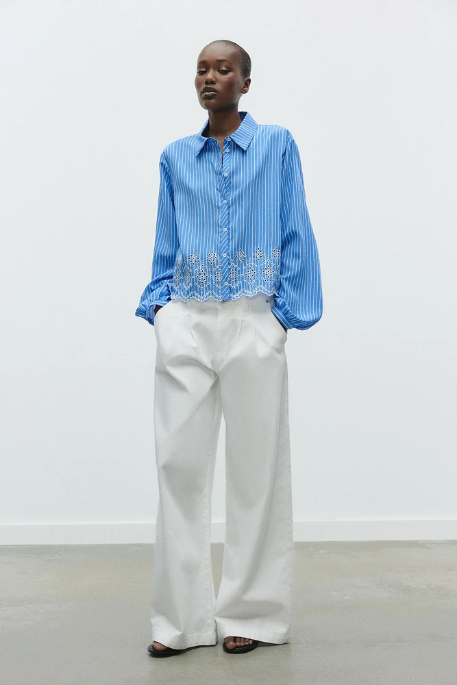 STRIPED EMBROIDERED EYELET SHIRT