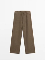 100% linen straight-leg trousers with pockets