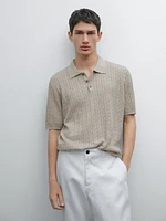 Cotton and linen blend knit polo sweater