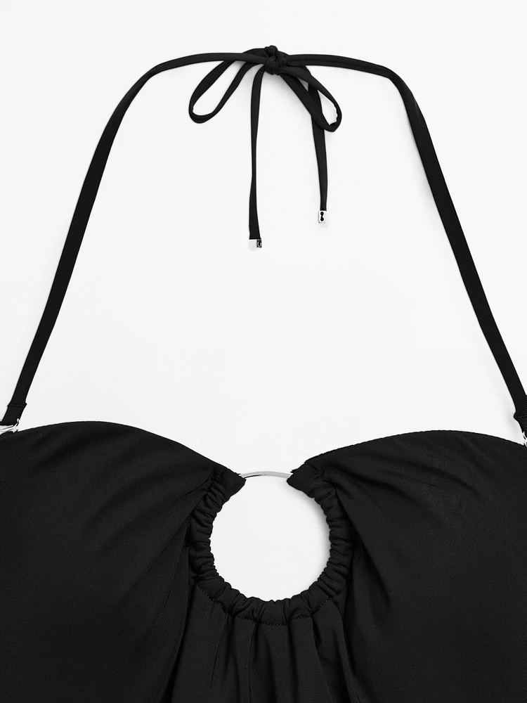 Bandeau swimsuit with metal piece detail