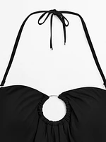 Bandeau swimsuit with metal piece detail