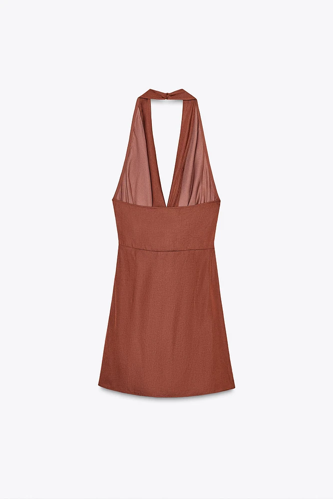 ROBE MINI HALTER DÉCOR DORÉ