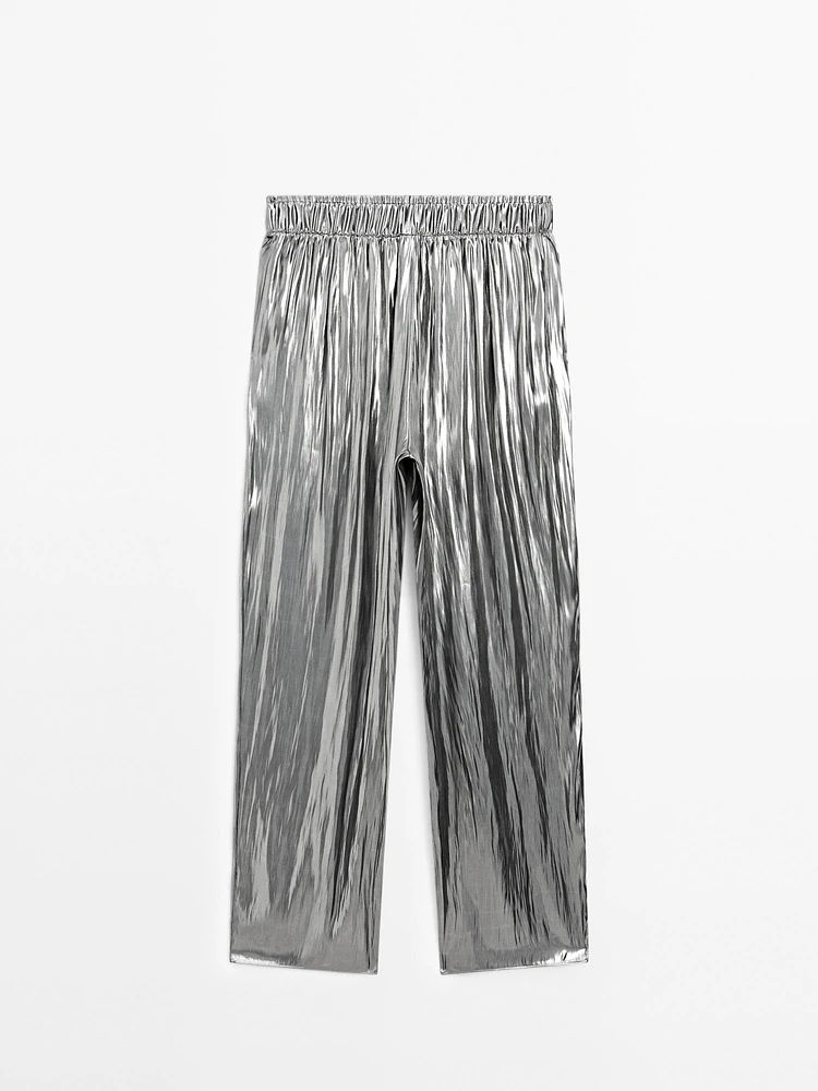 Pantalon fluide froncé métallisé
