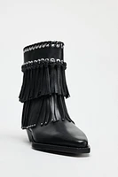 STUDDED FRINGED ANKLE BOOTS