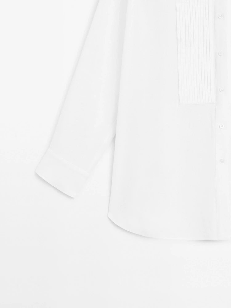 Linen blend shirt with thin pintucks