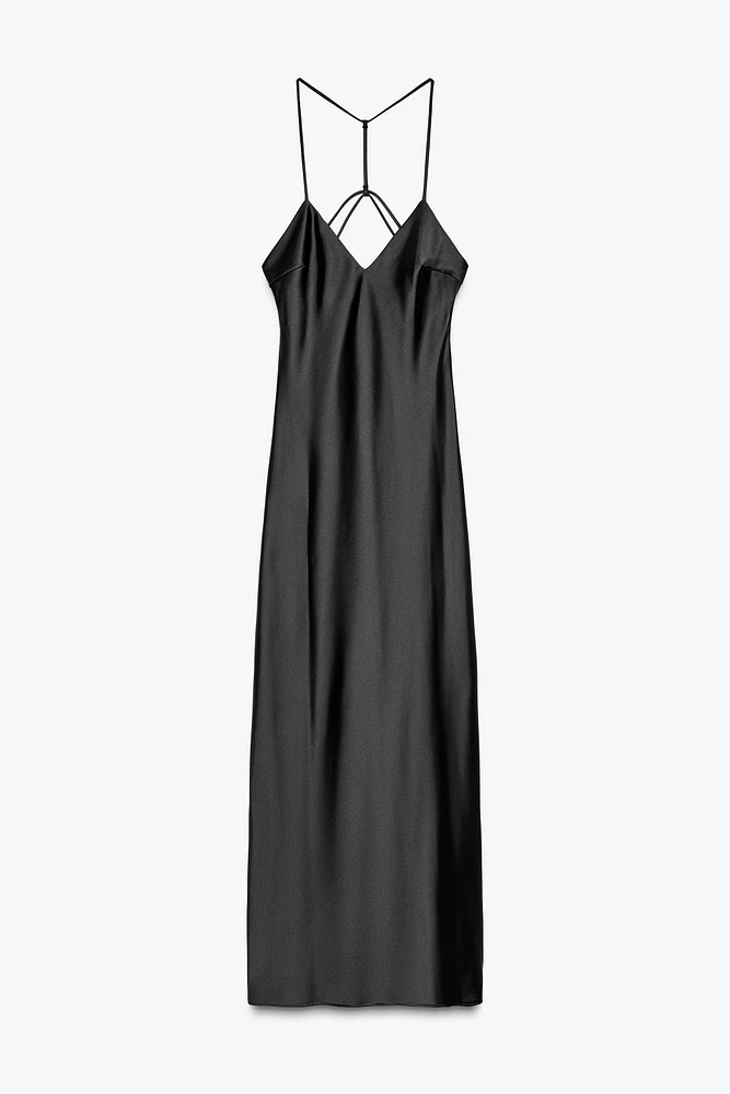 SATIN MIDI DRESS WITH CRISS-CROSS STRAPS