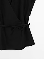 Kimono lin croisé avec nœud