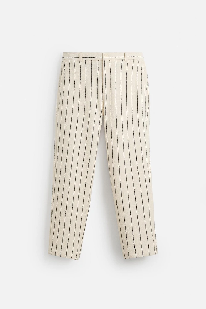 PANTALON RAYURES TEXTURE VELOURS BOUCLÉ