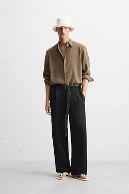 100% LINEN BELTED PANTS