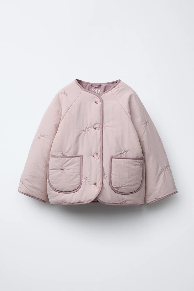 WATER REPELLENT PADDED JACKET WITH EMBROIDERED BOWS