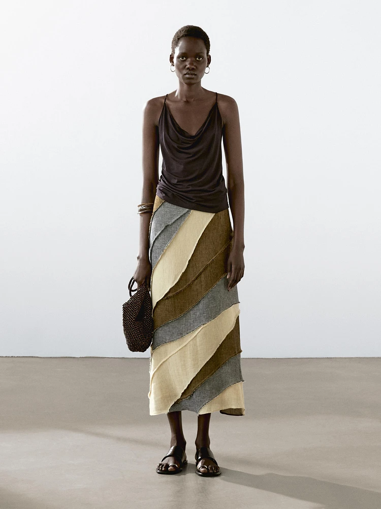 Jupe midi patchwork 100 % lin