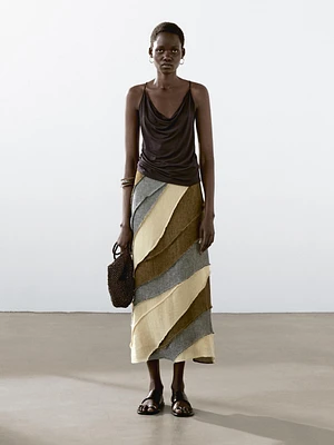 Jupe midi patchwork 100 % lin