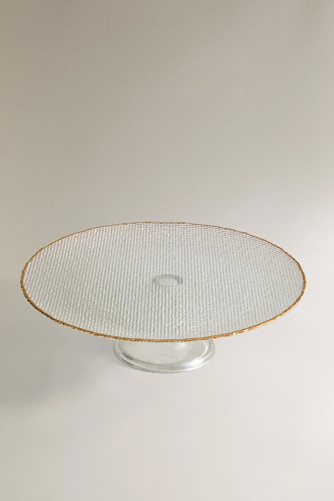 RAISED GLASS SERVING DISH WITH GOLD RIM