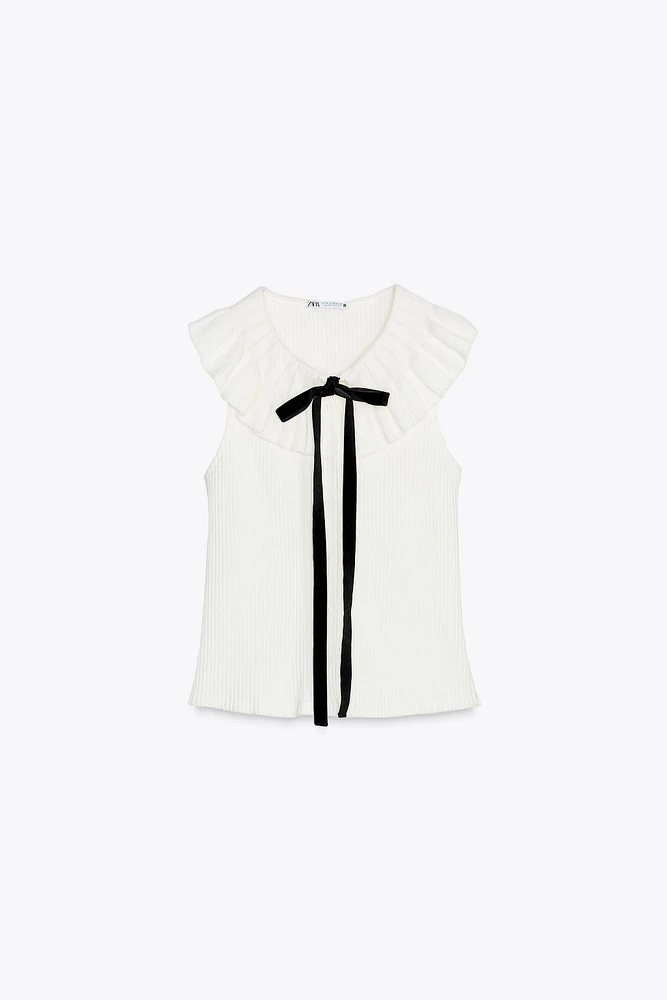 PETER PAN COLLAR KNIT TIED TOP
