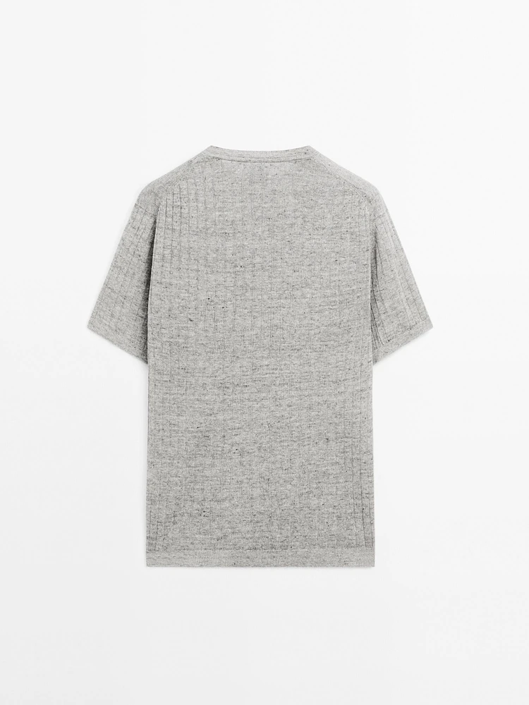 T-shirt en maille côtelée 100 % lin