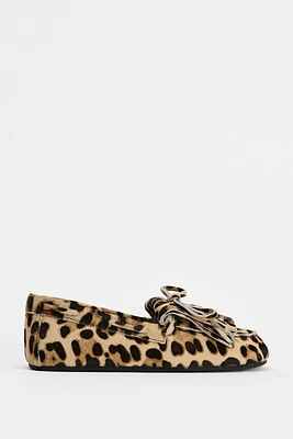 ANIMAL PRINT FUR LINED LEATHER LOAFERS