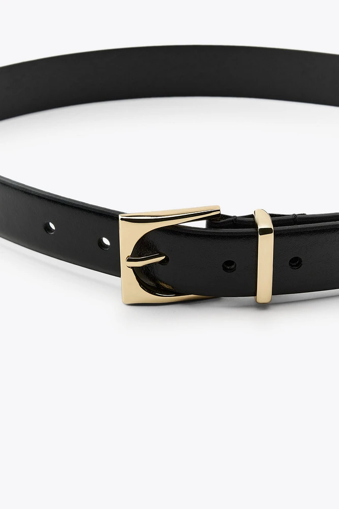 LEATHER BELT WITH GEOMETRIC BUCKLE