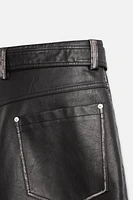 FAUX LEATHER BELTED SHORTS