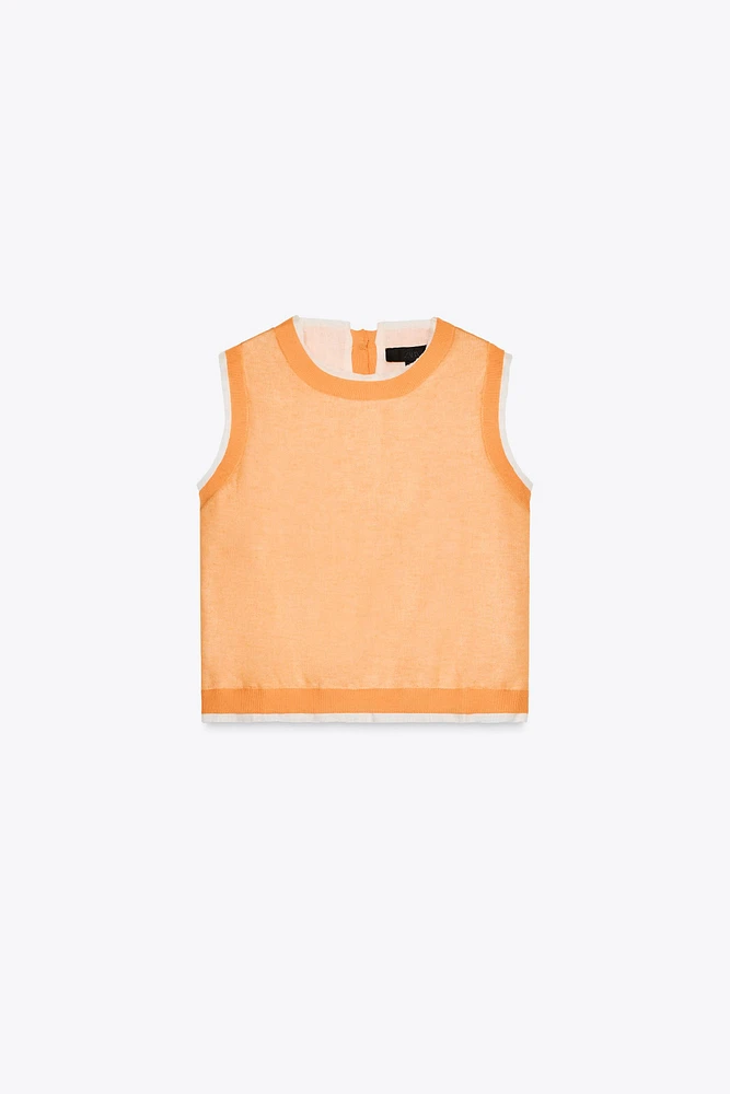 DOUBLE LAYER KNIT LINEN BLEND TOP