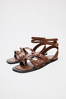 FLAT LEATHER STRAP SANDALS