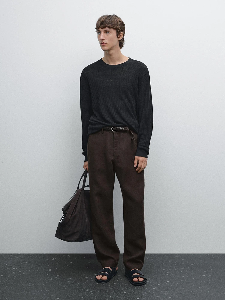 Pantalon straight 100 % lin