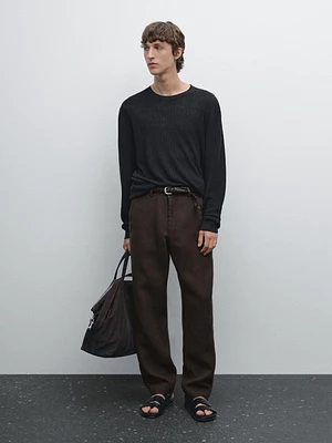 Pantalon straight 100 % lin