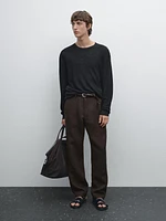 Pantalon straight 100 % lin