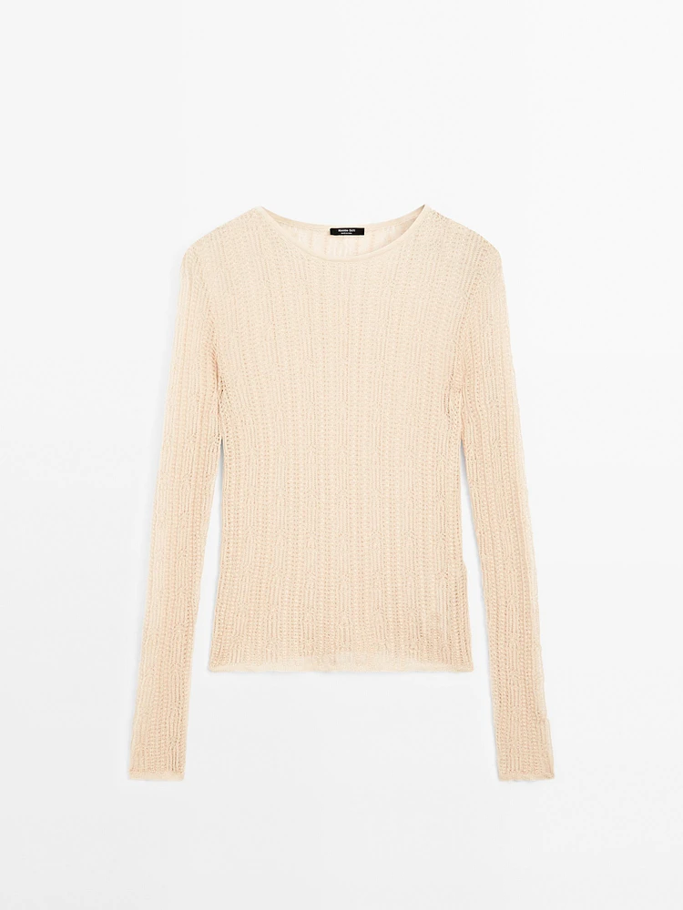 Long sleeve T-shirt with openwork fabric