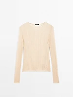 Long sleeve T-shirt with openwork fabric