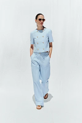 STRAIGHT LEG PANTS WITH METAL BUTTON