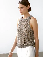 Openwork cotton blend halter top