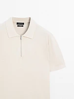 Cotton knit quarter-zip polo shirt