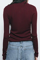 RIBBED KNIT POLO SWEATER