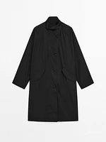 Flowing water-repellent fabric trench coat