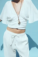 BLOUSE MANCHES VOLANTÉES AVEC LIN