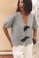 STRIPED TIE BLOUSE