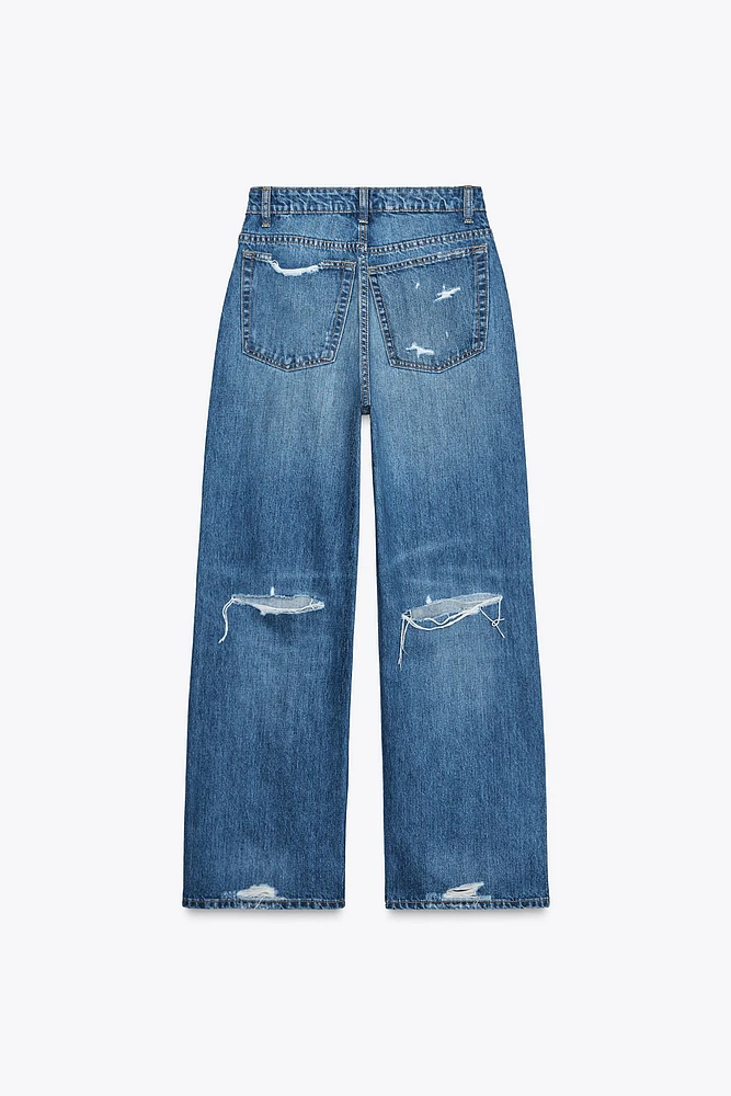 HIGH-WAISTED RELAXED OVERSIZE RIPPED JEANS