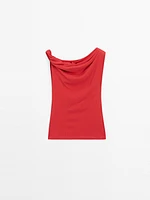 Draped cotton top with knot detail