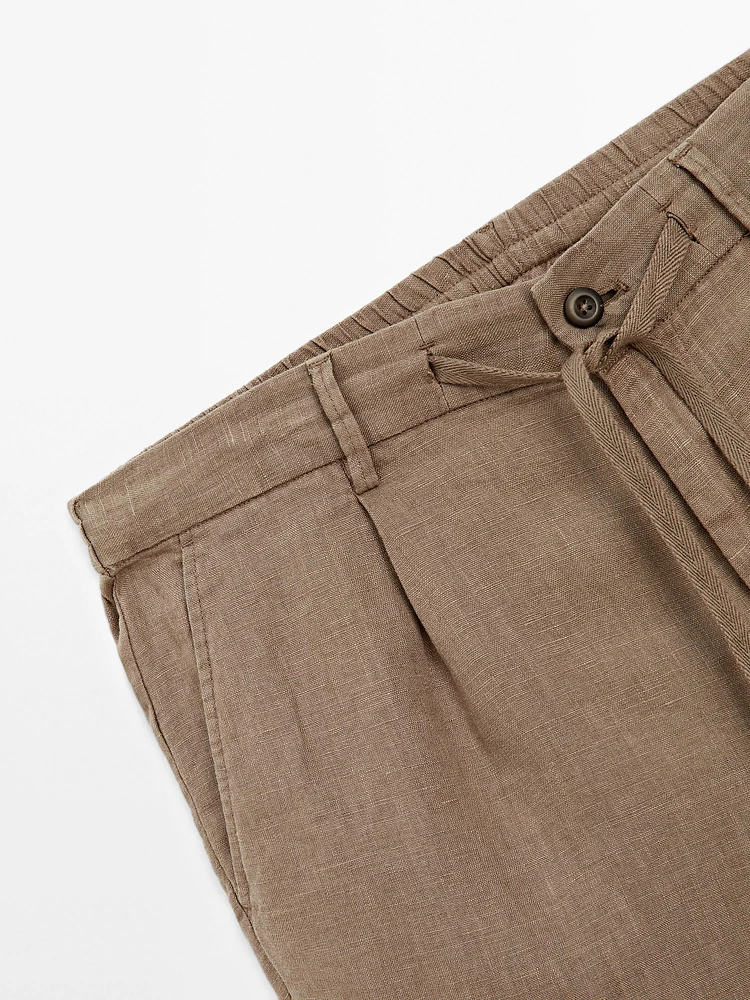 100% linen semi-jogger fit Bermuda shorts
