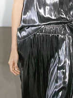 Flowing metallic trousers with gathered detail